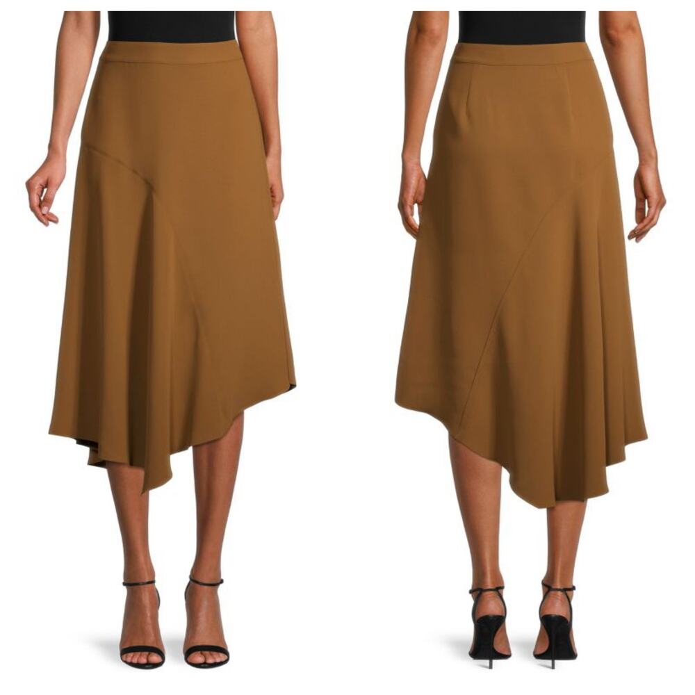 Vince Panel Midi Skirt Size 2 Asymmetrical Hemline Tan High Rise Classic Office